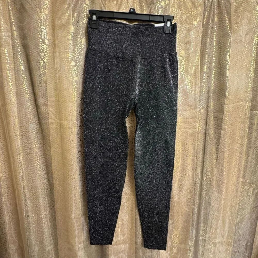 PINK Victorias Secret Black Sparkly Seamless High Waist Leggings Med NWT